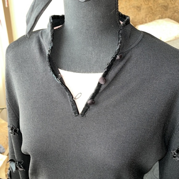 M. Nicole  black long sleeve evening sweater velvet edging with velvet f… - Picture 1 of 15